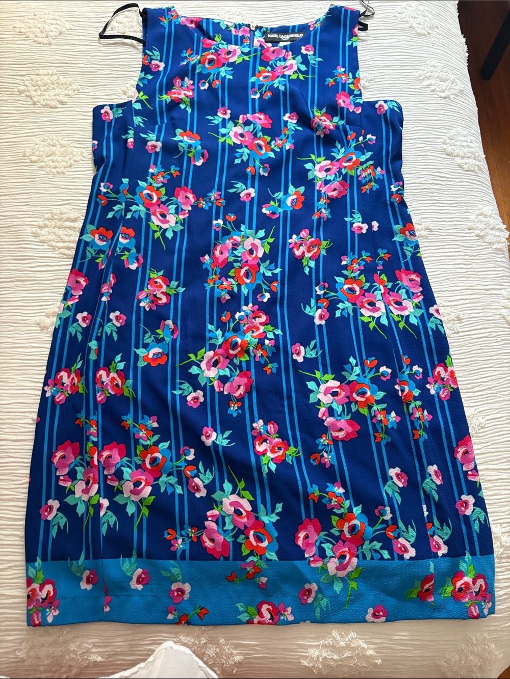 Karl Lagerfeld Navy Blue Floral Midi Dress with Pink Blooms
